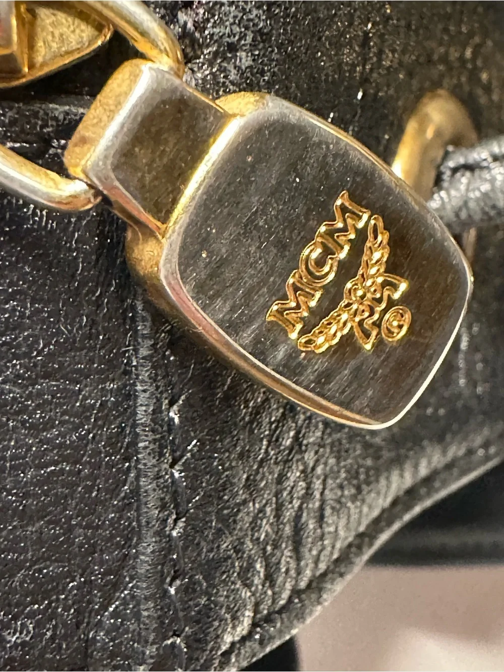MCM Black Leather Mini Backpack - Gold Hardware